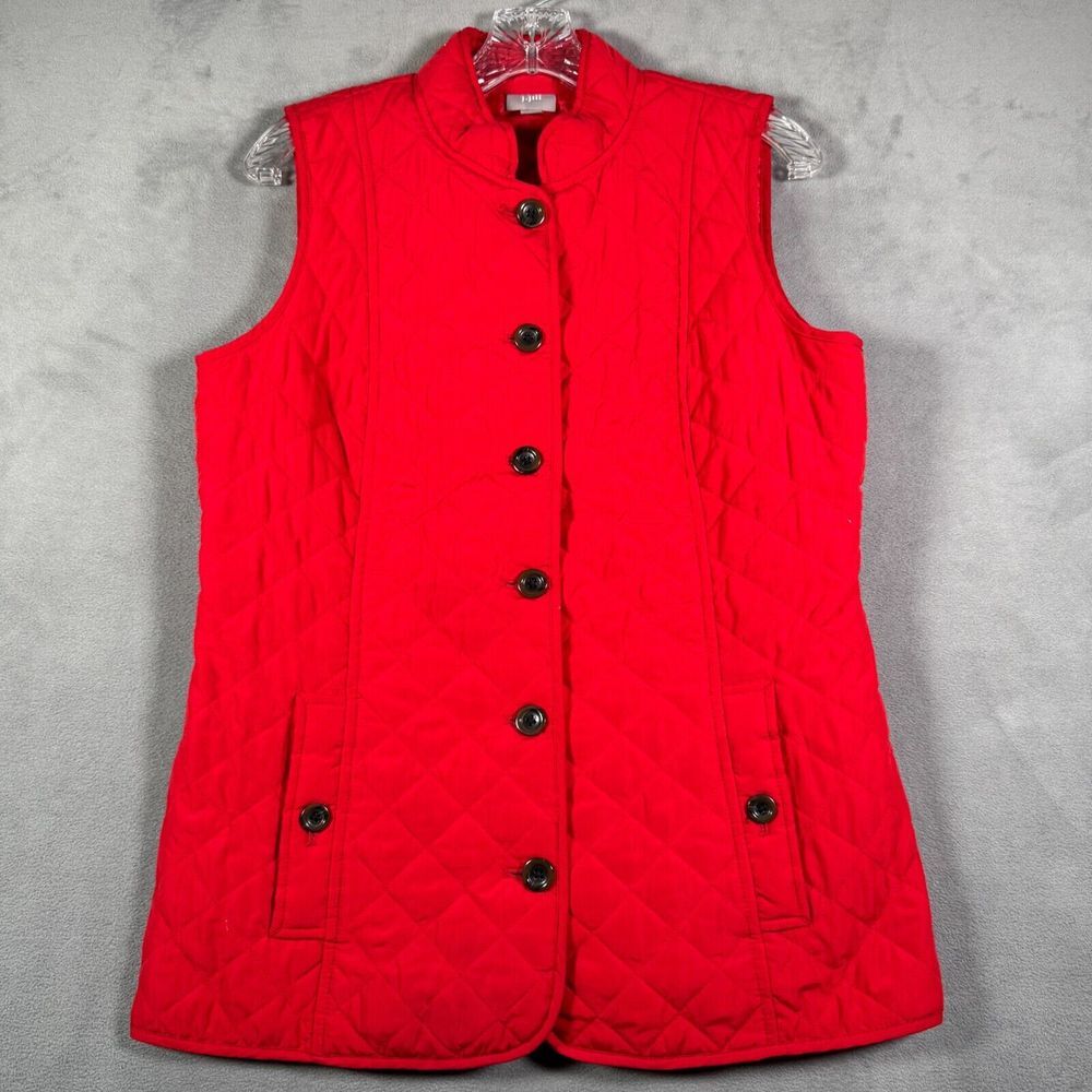 J. Jill Womens Vest Size S Red Quilted Button Front Pockets Lightweight Outdoor